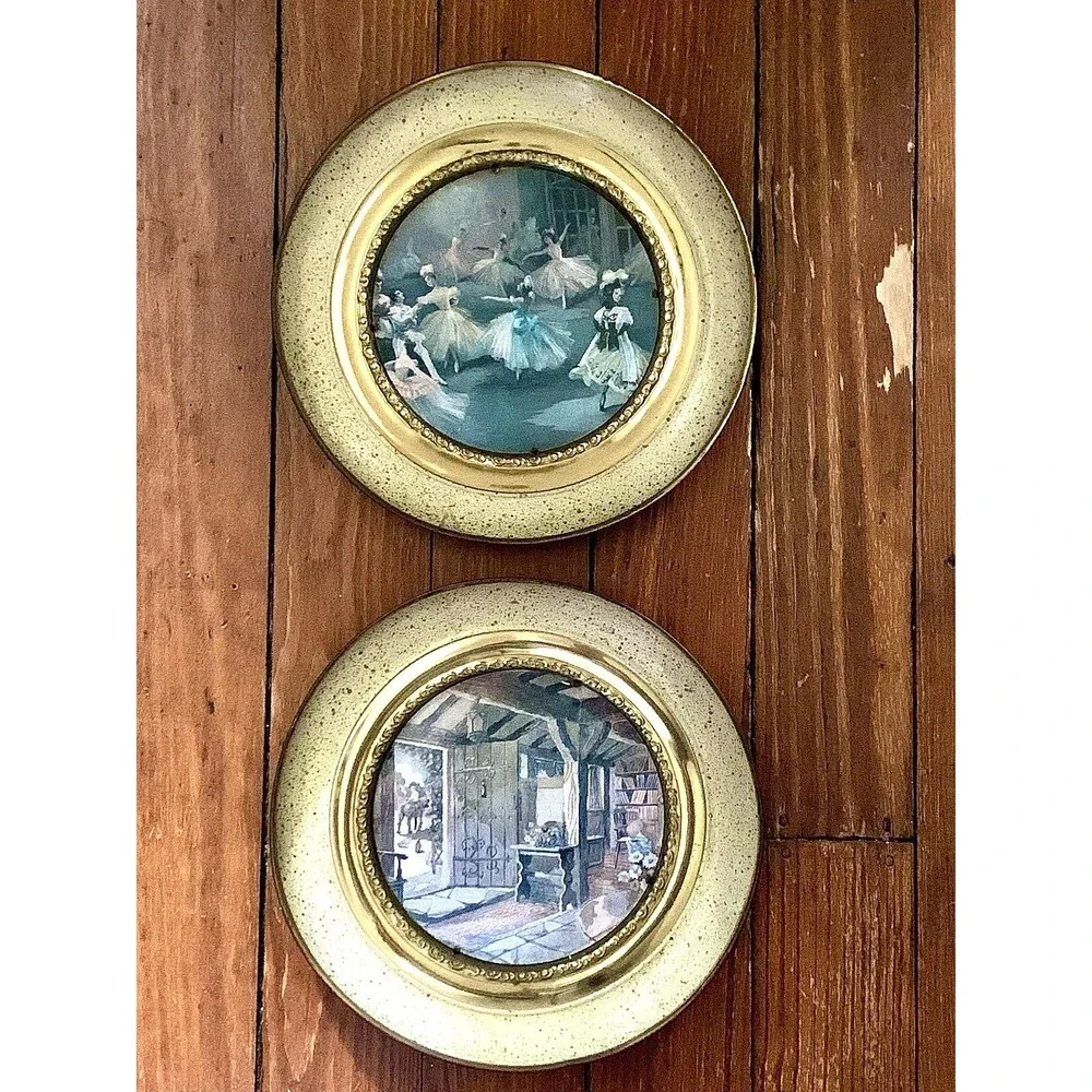 Vintage Peerage England Brass Ballet Wall Hangings Plaque Pair Coquette Decor